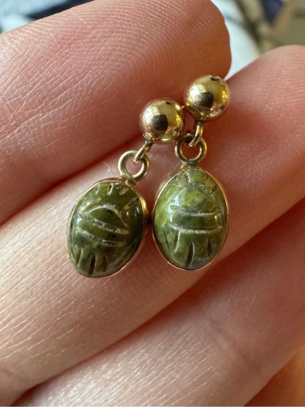 14k Vintage Scarab Drop Stud Earrings